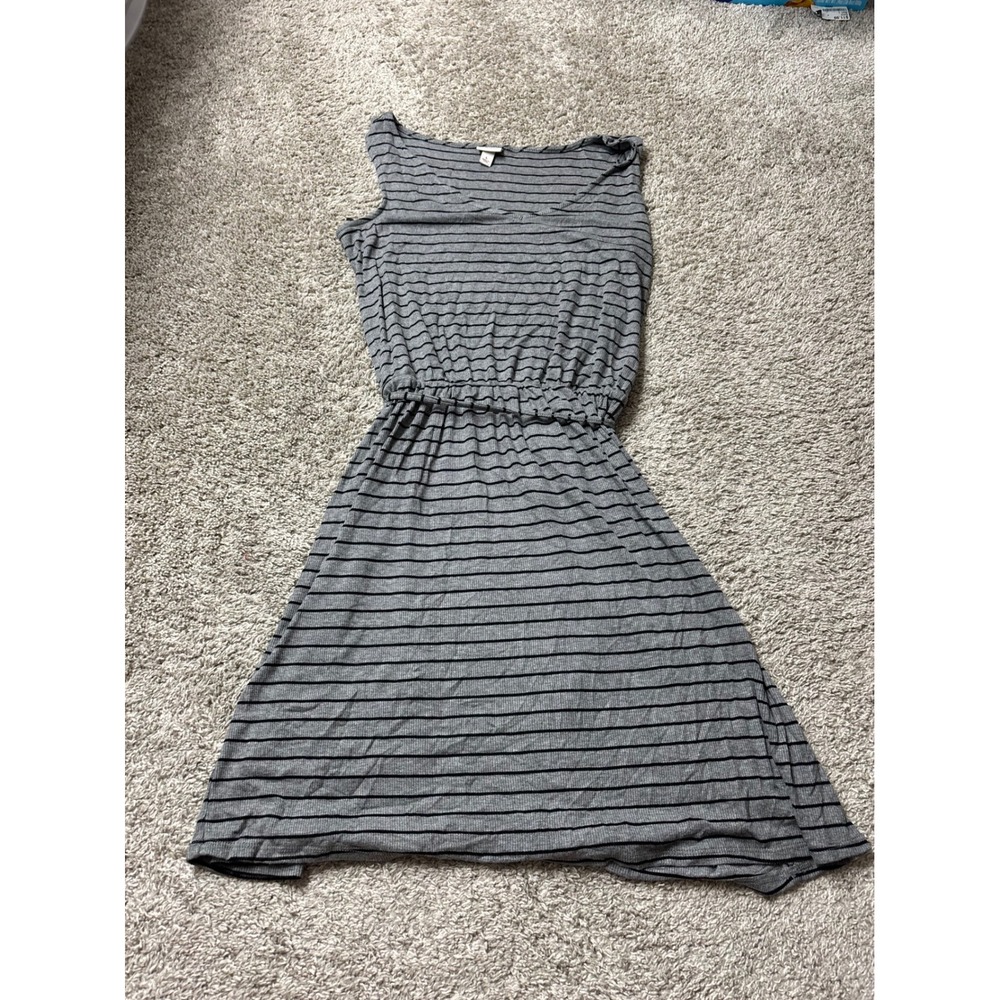 Merona Womens Gray Black Striped Sleeveless Knit Dress Size L NWT
